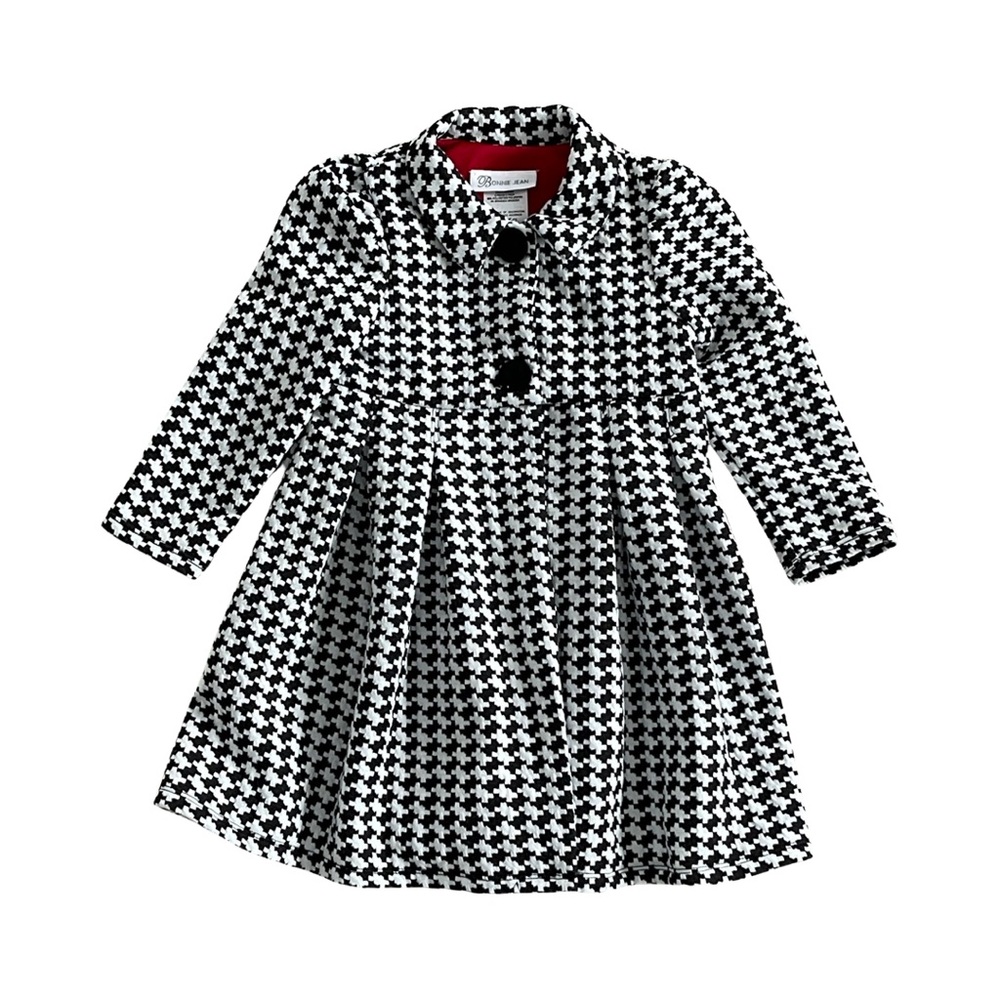 Bonnie Jean Red Dress with Black & White Houndstooth Coat Size 3T Christmas